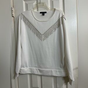 A Love Story White Embellished fringe Women Top size L
